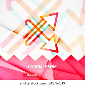 Abstract square banner template with arrows, linear design style. Vector illustration