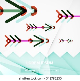 Abstract square banner template with arrows, linear design style. Vector illustration