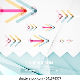 Abstract square banner template with arrows, linear design style. Vector illustration