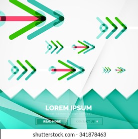 Abstract square banner template with arrows, linear design style. Vector illustration