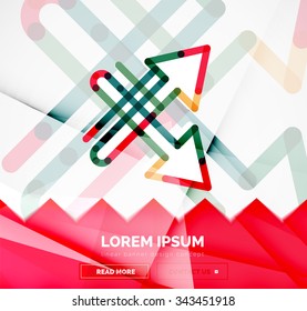 Abstract square banner template with arrows, linear design style. Vector illustration