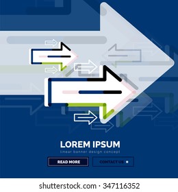 Abstract square banner template with arrows, linear design style. Vector illustration