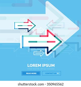 Abstract square banner template with arrows, linear design style. Vector illustration