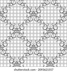 Abstract square with black twig on gray sguare seamless pattern. Modern stylish texture. Modern monochrome template for prints, textiles, wrapping, wallpaper, banner. Vector illustration