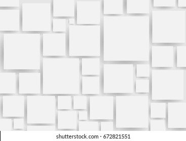 abstract square blank paper white and gray tone vector background, rectangle overlapping with shadow modern concept, space for text or message web and book design