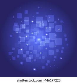 Abstract square blue background with shiny elements