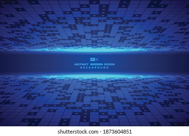 Abstract square blue digital pattern artwork frame background. Blue effect square geometric elements artwork perspective view. illustration vector