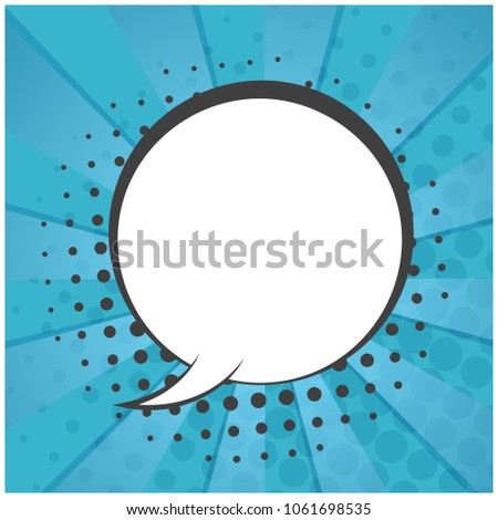 Abstract square blue striped retro comic background with halftone corners and round speech bubble. Cartoon balloon on turquoise backdrop for comics book, advertising design, poster, print
