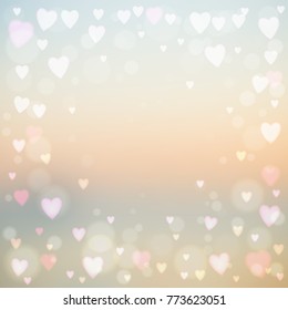 Abstract square blur background with small heart-shaped lights over it.