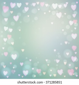 Abstract square blur gray background with small heart-shaped lights over it.