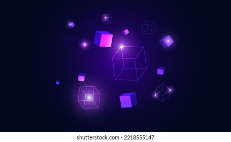 Abstract Square Box Concept Digital Technology Futuristic Modern Cryptocurrency Blockchain Connection Network On Purple Background