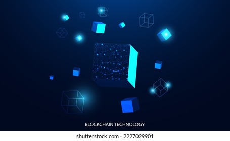 Abstract Square Box Concept Digital Technology Futuristic Modern Cryptocurrency Blockchain Connection Network On blue Background