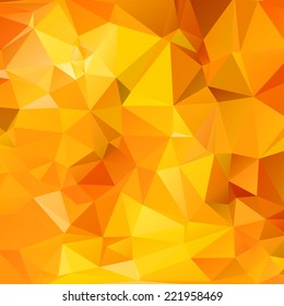 Abstract square bright orange geometric background consisting of colored triangles. Low poly backdrop.