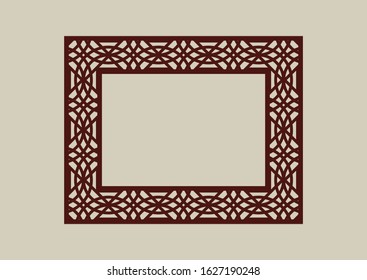 Abstract square carved photo frame. Pattern is suitable for greeting cards, invitations, menus, design interiors etc. Template suitable for laser cutting or printing. Vector