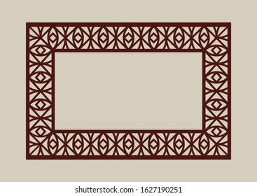 Abstract square carved photo frame. Pattern is suitable for greeting cards, invitations, menus, design interiors etc. Template suitable for laser cutting or printing. Vector