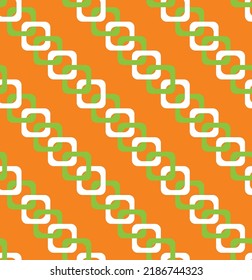 Abstract Square Chains Diagonal Lines Seamless Pattern Trendy Fashion Colors Simple Elegant Concept Perfect for Allover Fabric Print or Wrapping Paper Orange Background Green Tones