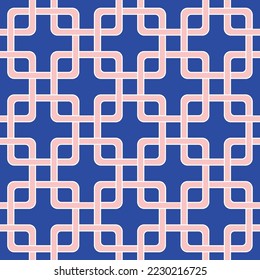 Abstract Square Chains Tile Style Art Deco Geometric Seamless Pattern Trendy Fashion Colors Perfect for Allover Fabric Print Wrapping Paper Wall Paper Royal Blue Pastel Pink Tones