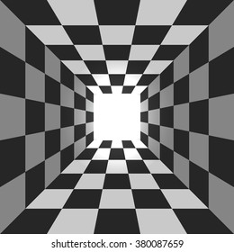 Abstract square checkered tunnel vector background.