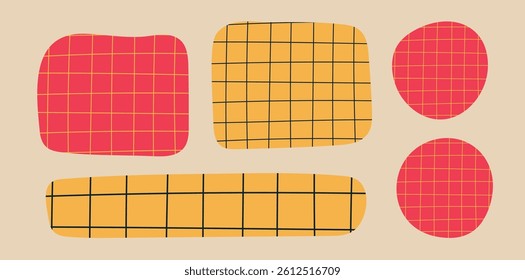 Abstract square and circle bubbles with grid lines, chat bubbles, message bubbles, and cartoon vector illustrations. Empty speak bubble doodle style of thinking sign symbol. 