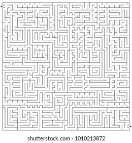 Abstract square complex isolated labyrinth. Black color on a white background. An interesting and useful game for children and adults. Simple flat vector illustration.