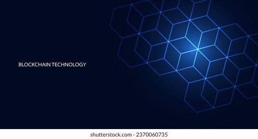 Abstract Square Concept Digital Technology Futuristic Modern Cryptocurrency Blockchain Connection Network On blue Background