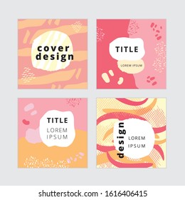 Abstract square cover vector template, warm geometric background. Pink, yellow banner poster. Social Media, editable simple corporate messages.