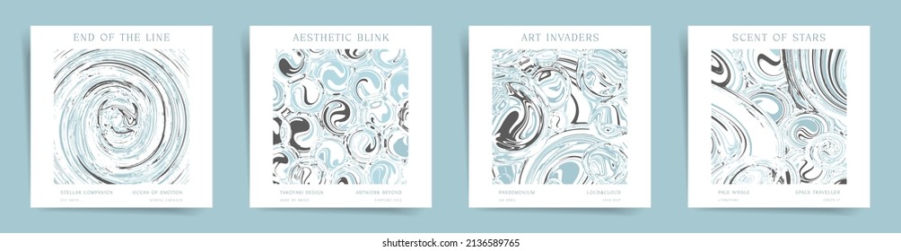 Plantilla de diseño cuadrado abstracto para publicaciones en medios sociales, portadas de álbumes, afiches y presentaciones, tarjeta de evento y antecedentes decorativos. Conjunto vectorial de diseños de espacio artístico de duotones. 