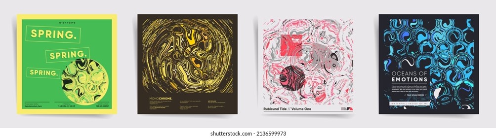 Abstract square design template for social media posts, album covers, posters and presentations, event card and decorative backgrounds. Vector set of spring digital conceptual layouts. 