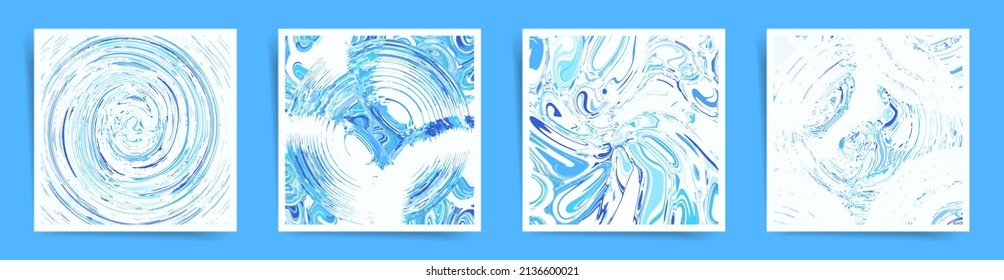 Abstract square design template for social media posts, album covers, posters and presentations, event card and decorative backgrounds. Vector set of water drops and droplets, water surface layouts.