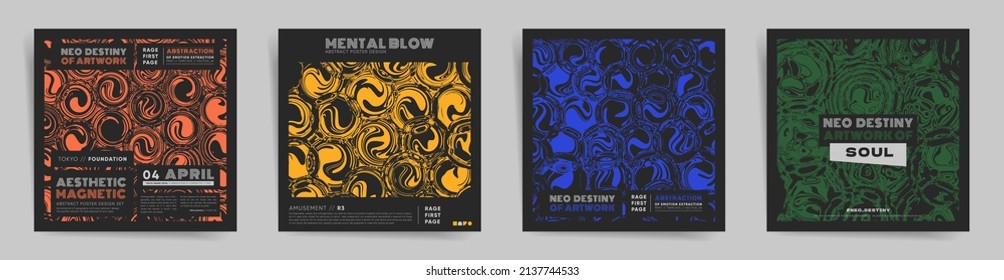 Plantilla de diseño cuadrado abstracto para publicaciones en medios sociales, portadas de álbumes, afiches y presentaciones, tarjeta de evento y antecedentes decorativos. Conjunto vectorial de diseños de arte coloridos y redondeados.