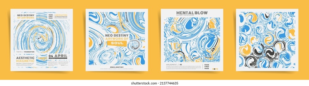 Abstract square design template for social media posts, album covers, posters and presentations, event card and decorative backgrounds. Vector set of futuristic vacation and drinks bar layouts. 