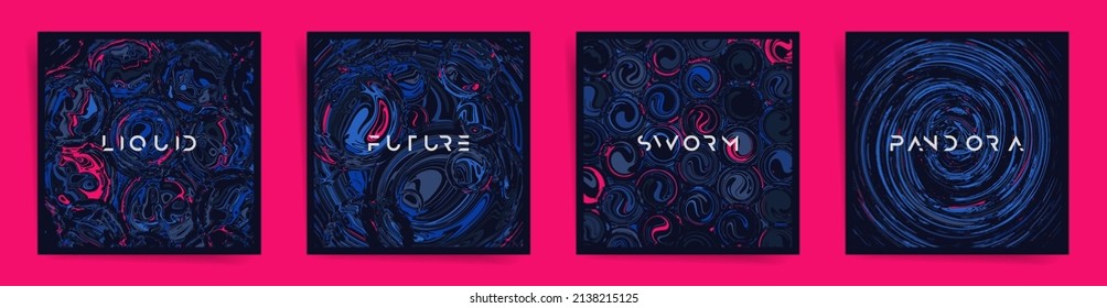 Abstract square design template for social media posts, album covers, posters and presentations, event card and decorative backgrounds. Vector set of dark space technology layouts. 
