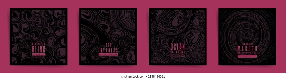 Abstract square design template for social media posts, album covers, posters and presentations, event card and decorative backgrounds. Vector set of space hurricane and futuristic tornado layouts. 