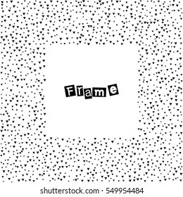Abstract square dotted frame. Design frame with halftone effect. Black triangles on white background. Halftone effect surface