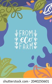 Abstract square eco template. BIO leaves, water drops. Ecology floral, geometric elements. Ecological social media post, mobile app, banner design. Web, internet ads. Vector organic background EPS10