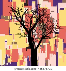 Abstract square fall composition with tree , geometric shapes, autumn leaves theme, events advertisement, seasonal sale flyer, natural print, eco design, september branch, EPS 10 vector illustration.