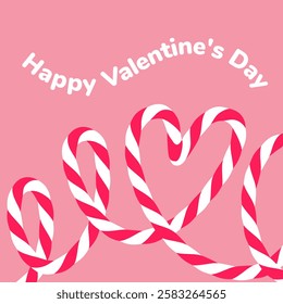 Abstract square festive Valentine's day greeting card, hand drawn pink background with heart, loop, ribbon. Postcard tied up with cotton red rope bakers twine. Packing string with heart. Vector EPS10