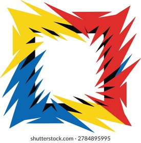 Abstract Square Frame with Dynamic Spiky Edges in Primary Colors