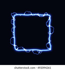 Abstract square frame with electric shocks. Stock vector image