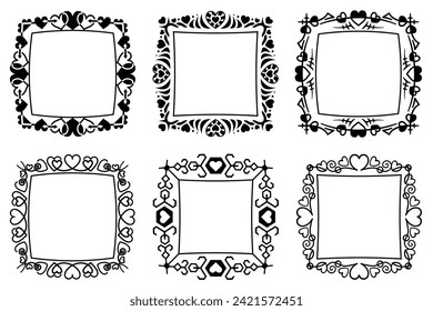 Abstract square frame with hearts. Ornamental decorative borders designs. Copy space for your text or images.