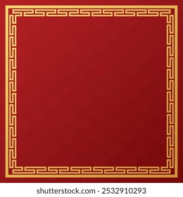 Abstract square frame illustration Chinese style on red background have blank space. Chinese New Year greeting card template.