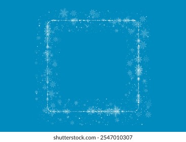 Abstrakter quadratischer Rahmen aus Schneeflocken und Punkten auf winterlichem Hintergrund. Vektor Weihnachten und Neujahr Design