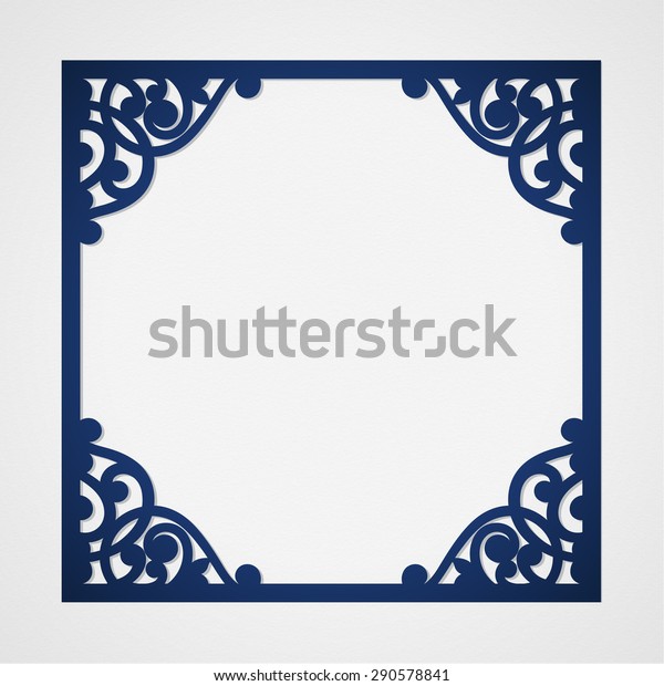 Abstract\
square frame with swirls, vector ornament, vintage frame. May be\
used for lasercutting. Laser cut vector frame. Lazercut frame.\
Photo frame with lace corners for paper\
cutting.
