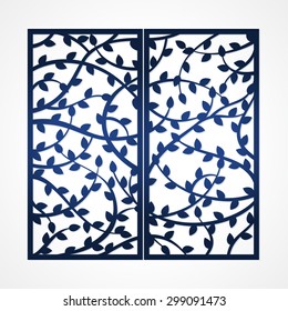 Abstract square frame with tree branches. May be used 4 laser cutting. Lazercut wedding tree card.  Two Fold laser cut invitation template. Cut-out tree branches silhouette. Fretwork die cut panels. 