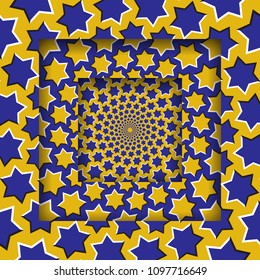 Abstract square frames with a moving circular starry pattern. Optical illusion background.