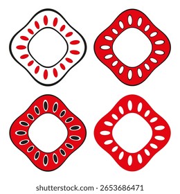 Abstract square frames. Red curved borders. Patterned shape Vector. Decorative ring elements. EPS 10.