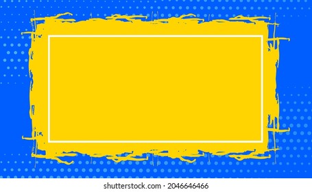 Abstract square frames with yellow grunge isolated on blue background. Vector