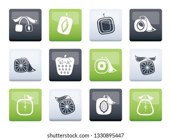Abstract square fruit icons over color background - vector icon set