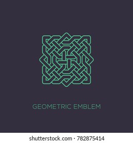 Abstract square geometric emblem template design in linear style on a dark background. Vector illustration.