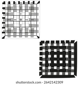 Abstract square grid. Optical illusion structure. Checker shape vector. Black white pattern.